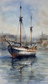 Watercolour illustration of sailboat by Ljupka Kareska