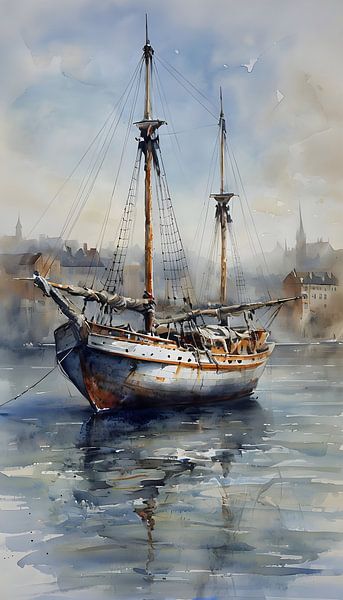 Watercolour illustration of sailboat by Ljupka Kareska