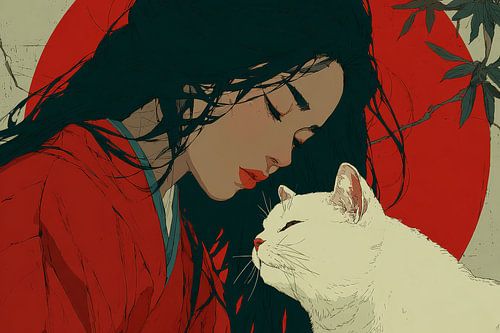 vrouw met huisdier japan