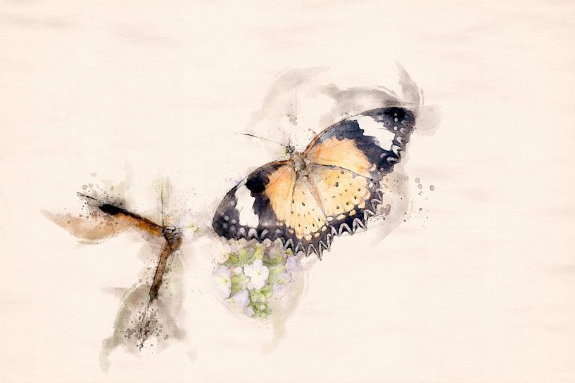 Zwei Cethosia cyanus Schmetterlinge (Aquarellbearbeitung) von Gig-Pic by Sander van den Berg