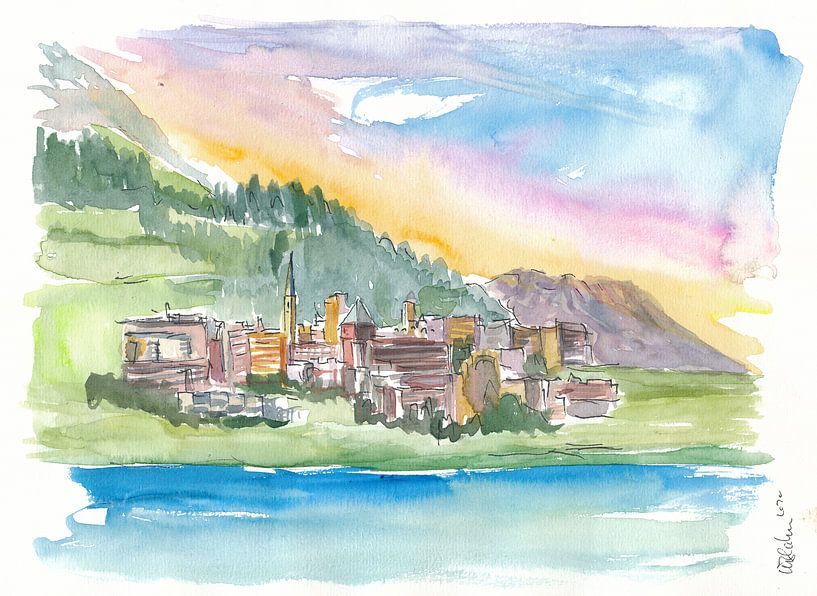 St. Moritz Engadin Schweiz Alpinstil mit See und Bergen von Markus Bleichner