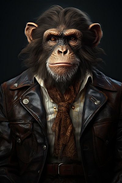 Chimpanzé en veste de cuir par Wall Wonder
