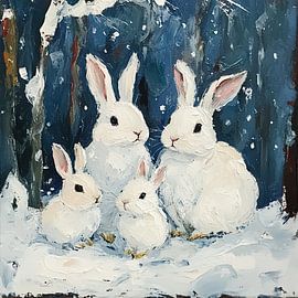Winter rabbits | White Rabbits Winter by Wonderful Art