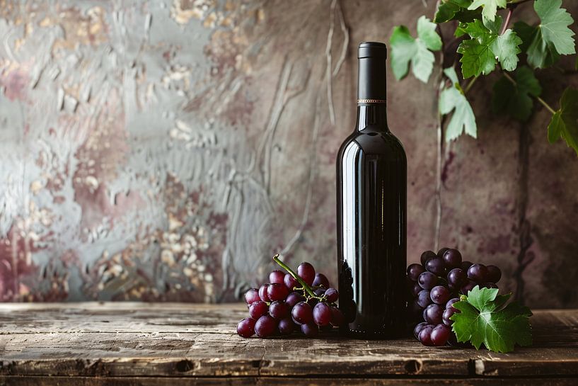 Classic wine with grapes on the table by Art & Soul Creations