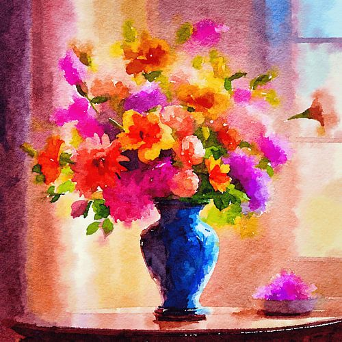 Schilderij met kleurrijke bloemen