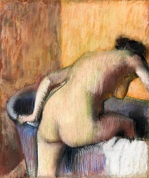Nackte Dame. Badende Frau, die in eine Badewanne steigt, Edgar Degas (ca. 1890)