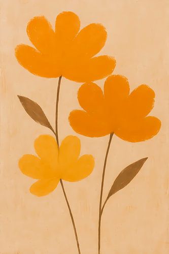 Retro Bloom – Textured Orange Minimalist Flower Art