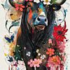 Vache peinte colorée avec des fleurs sur Arjen Roos