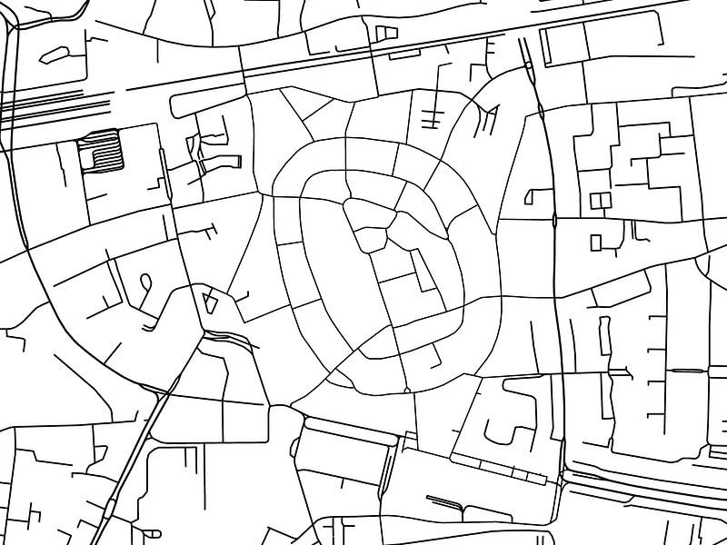 Karte von Enschede Centrum in Schwarz ud Weiss von De Kaartenwinkel