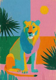 Bunter Löwe im Tropischen Stil von Niklas Maximilian