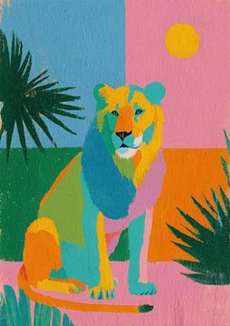 Kleurrijke leeuw in tropische stijl