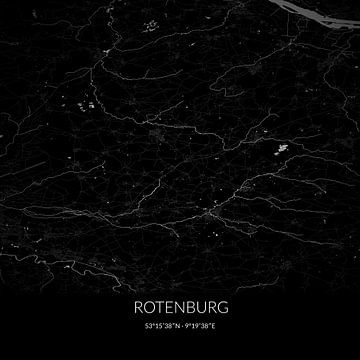 Zwart-witte landkaart van Rotenburg, Niedersachsen, Duitsland. van Rezona