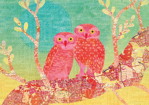 A pair of owls at sunset