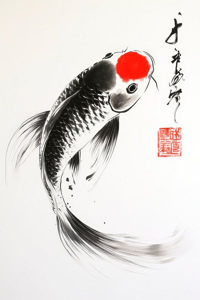 Koi-Fisch in elegantem Schwarz-Weiß von Poster Art Shop