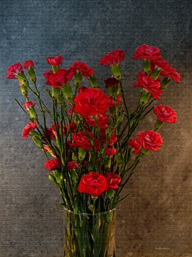 Red roses in glass vase