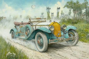 Drawing of a vintage car, convertible 
