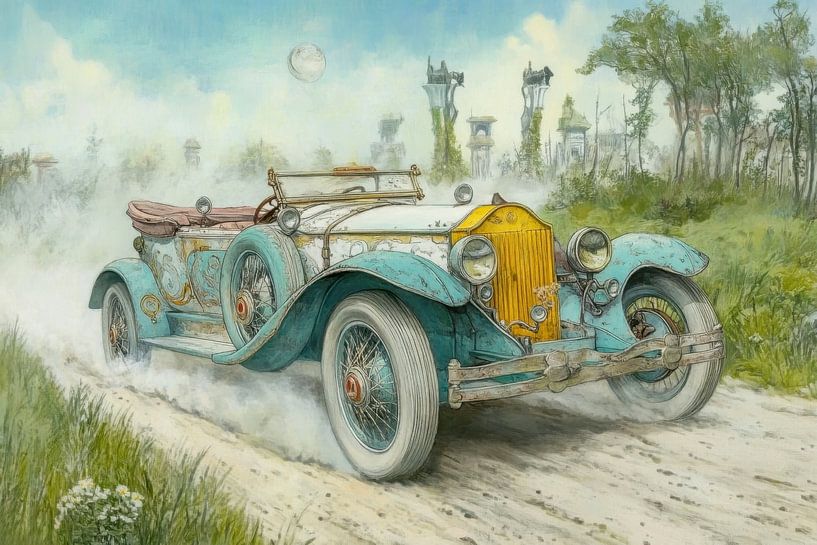 Zeichnung eines Oldtimers, Cabrio "Retro Ride" von Peter Pen Zeichnungen und Gemälde