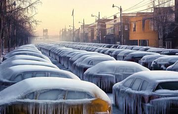 Besneeuwde auto's na ijsstorm van Frank Heinz