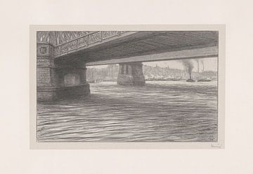 Simon Moulijn, Gezicht onder een brug in Rotterdam De Bruggen, 1910 van Atelier Liesjes