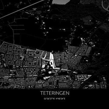Schwarz-weiße Karte von Teteringen, Nordbrabant. von Rezona