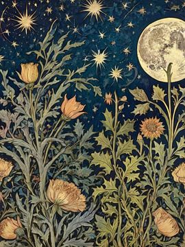 Moon And Flowers Style William Morris by TOAN TRAN