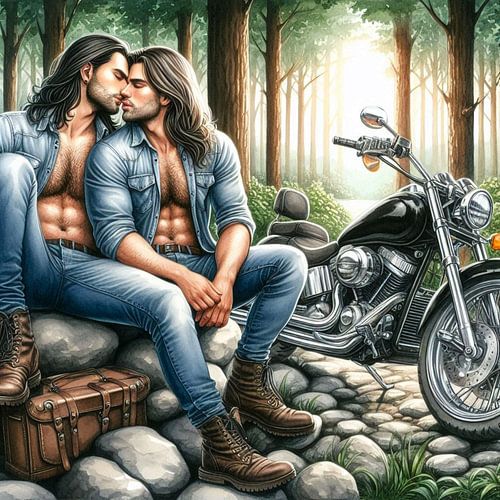 2 hommes dans les bois avec leurs motos