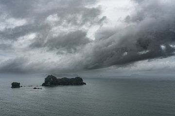 Donkere wolken boven de kust bij Heiha, Nieuw-Zeeland van Niek