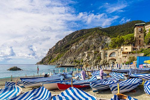 Boats on the beach of Monterosso al Mare on the Mediterranean coast i