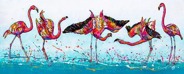 Flamingo's in het water van Happy Paintings