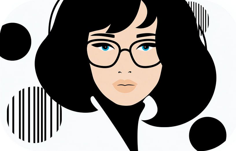 Vrouw met bril in minimalistische pop-artstijl van Frank Heinz