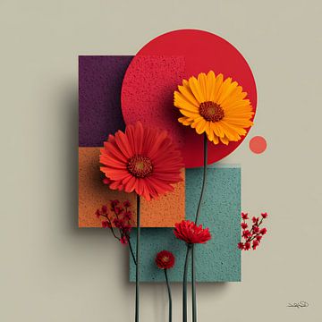 Abstract met bloemen van Gelissen Artworks