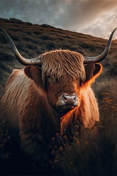 Highland Cow With Big Horns sur Treechild