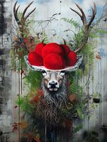 Street Art, Graffiti Bollenhut Hirsch Rudi - einzigartige Kunst