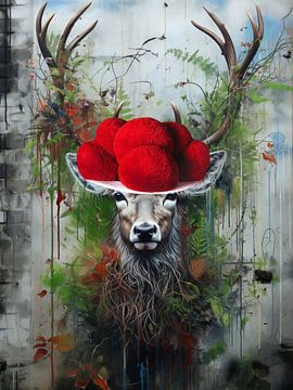 Street Art, Graffiti Bollenhut Hirsch Rudi - einzigartige Kunst von Shadow Wood Art
