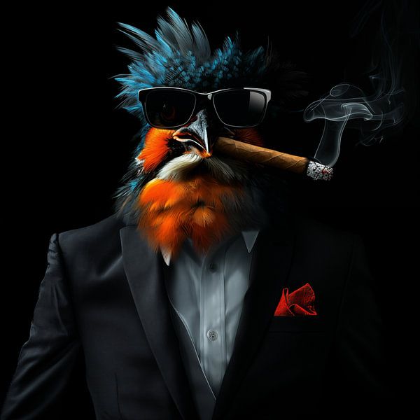 kingfisher with cigar and sunglasses by TheXclusive Art