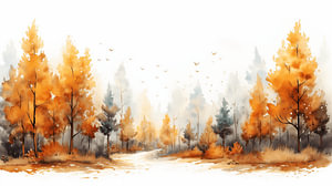 Herbstliches Panorama-Aquarell auf weißem Hintergrund, Kunstdesign
