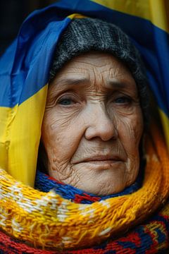 Portrait de l'IA aux couleurs du drapeau ukrainien sur Egon Zitter
