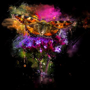 Vlinder op bloem (schilderij) van Art by Jeronimo