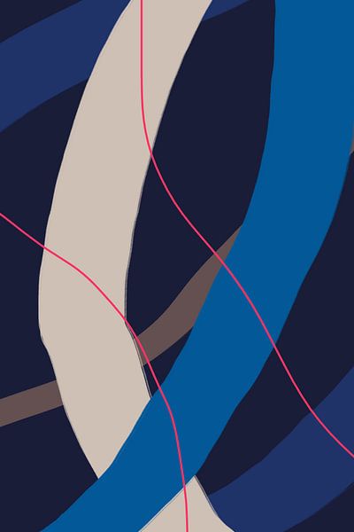 Modern abstract minimalist shapes and lines in blue, black, beige and neon pink by Dina Dankers