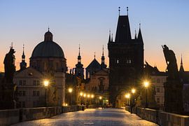 Sunrise on Charles Bridge in Prague