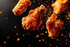 Frittierte Hähnchenstücke in der Luft von Poster Art Shop