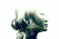 Double exposure of a woman