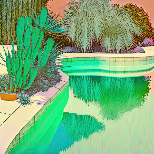 Piscine turquoise dans un jardin d'été par Vlindertuin-Art