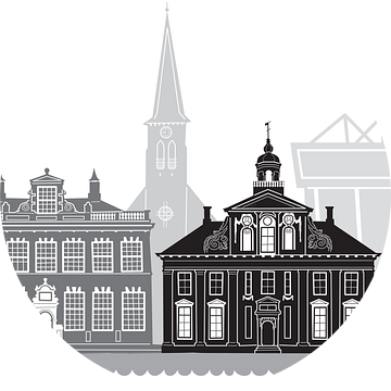 Skyline illustratie stad Heerenveen zwart-wit-grijs van Mevrouw Emmer