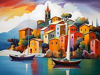 Italiaans vissersdorpje in herfst, Italië