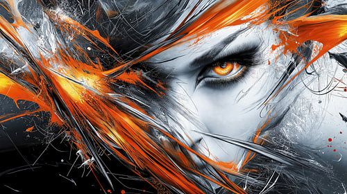 Portret van een vrouw in oranje en wit