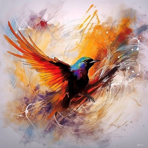 abstract aquarel van een vogel