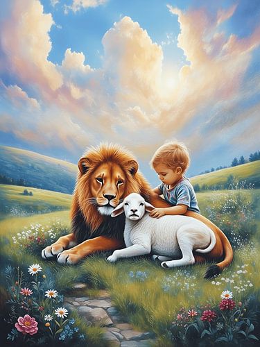 Jesaja 11: 6-8  Een visioen van het paradijs leeuw lam en kind