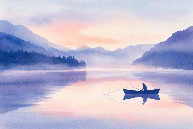 Fisherman in the fog on a calm sea by Poster Art Shop