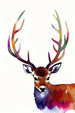 Colourful antlers by De Muurdecoratie